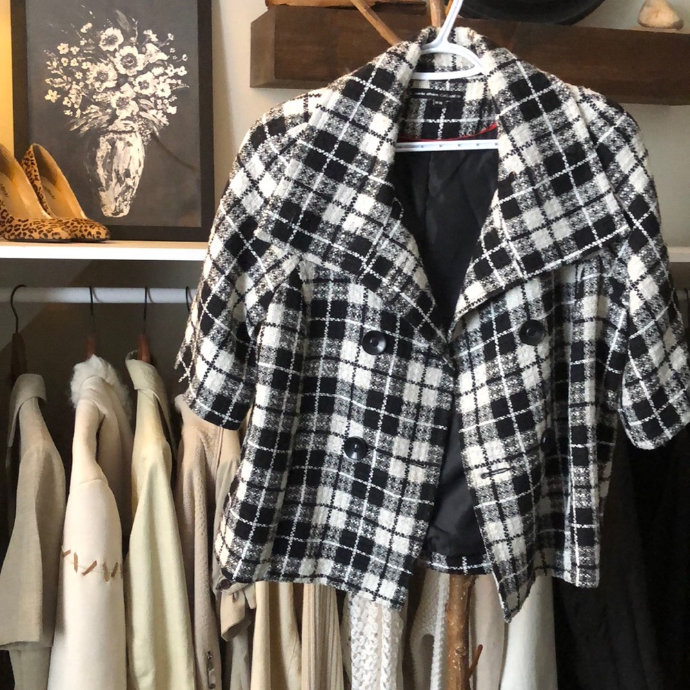 Marie Claire Collection Black and White Plaid Peacoat